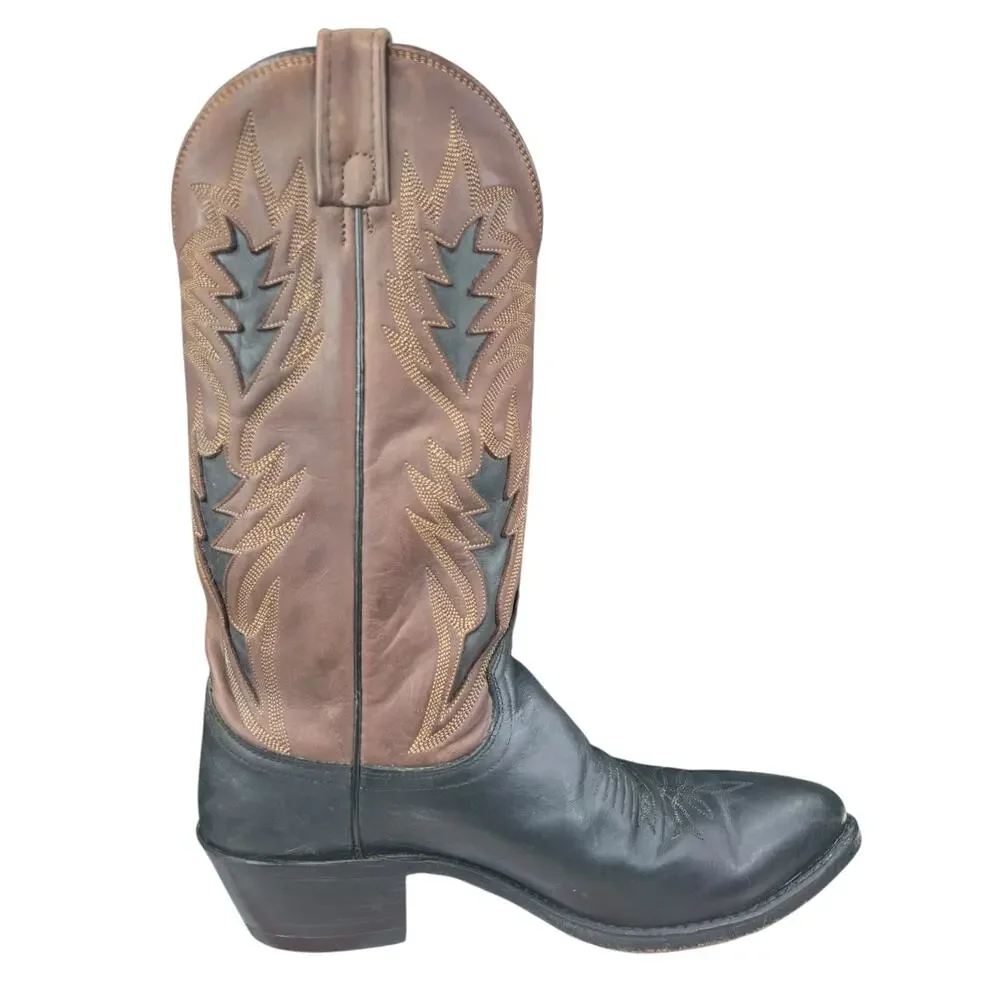 Vintage Dan Post Men’s Black Brown Leather Western Cowboy Boot Size US 9 D